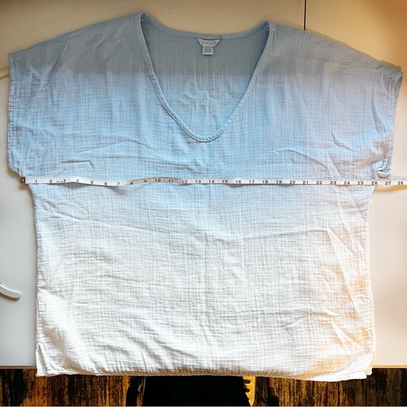 Ombre Cotton Gauze Top Blue to White Beachy Boho V Neck Tee Size XL - Picture 9 of 10